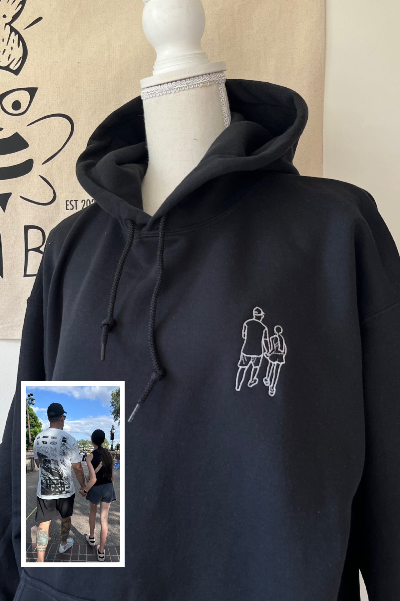 Custom Outline Embroidered Sweatshirt – Personalized Photo Crewneck or Hoodie with Optional Name/Date