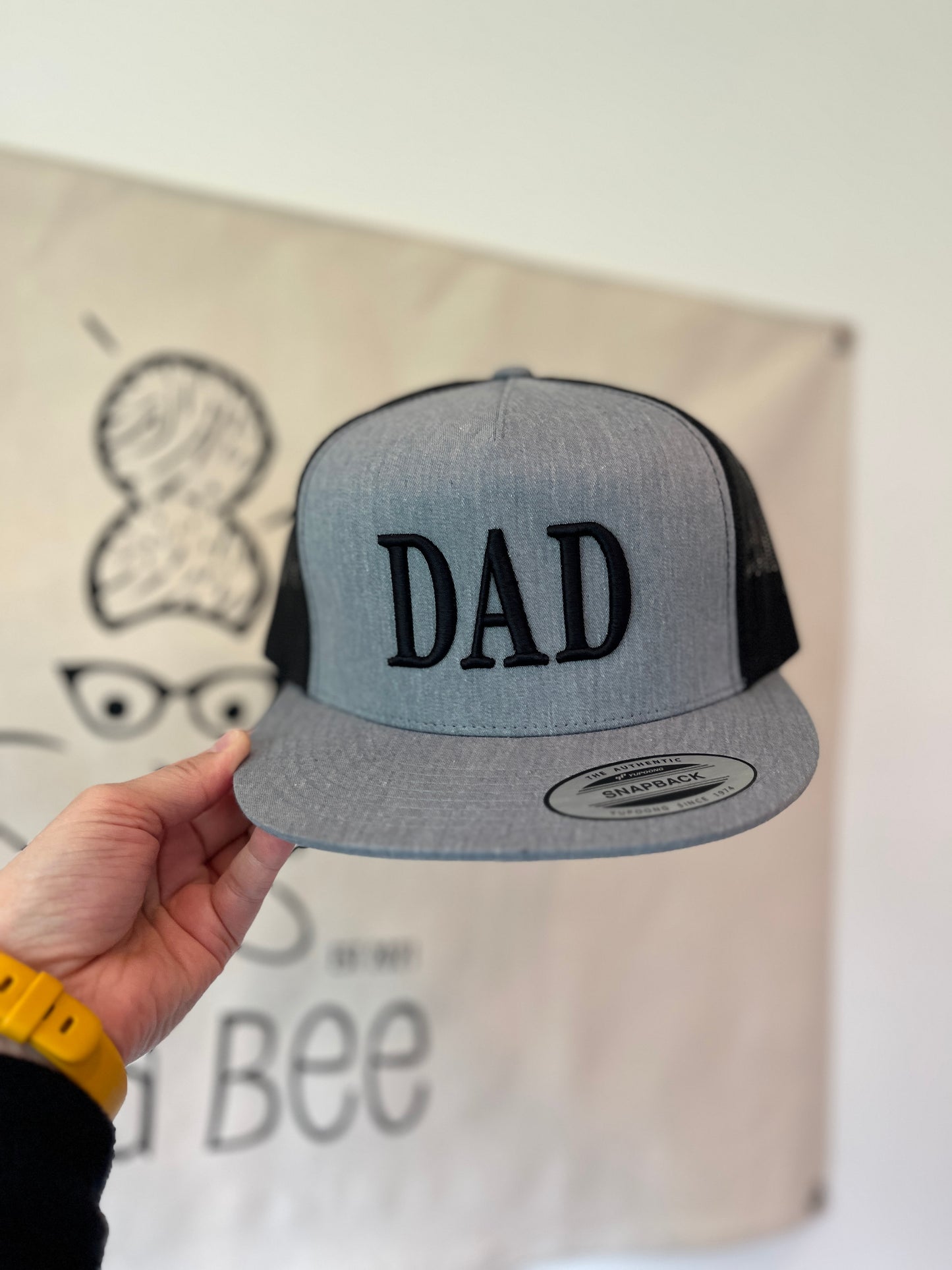 DAD Puff Embroidered Snapback Hat – Grey & Black | Father’s Day Gift for Him