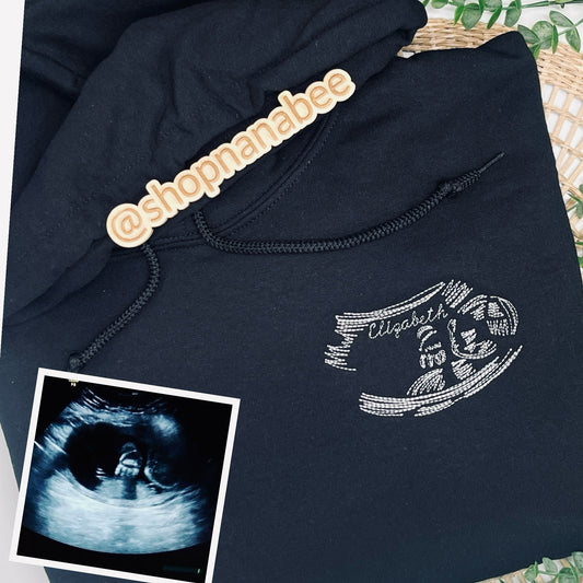 Custom Embroidered Sonogram Hoodie | Pregnancy Keepsake Gift