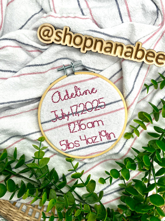 Custom Baby Birth Stats Embroidery – Made from Hospital Blanket | Nursery Keepsake or Ornament
