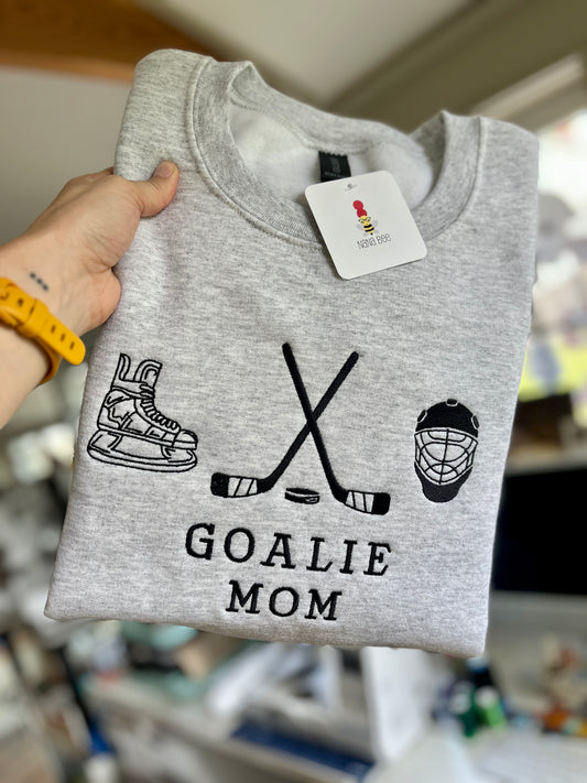 Goalie Mom Embroidered Sweatshirt – Hockey Gift for Moms | Unisex Fit