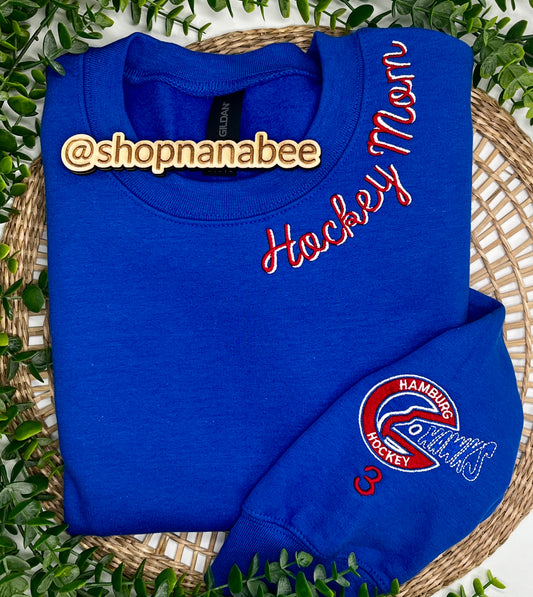 Custom Hockey Mom Crewneck – Hamburg Hawks Logo + Jersey Number | Unisex Fit