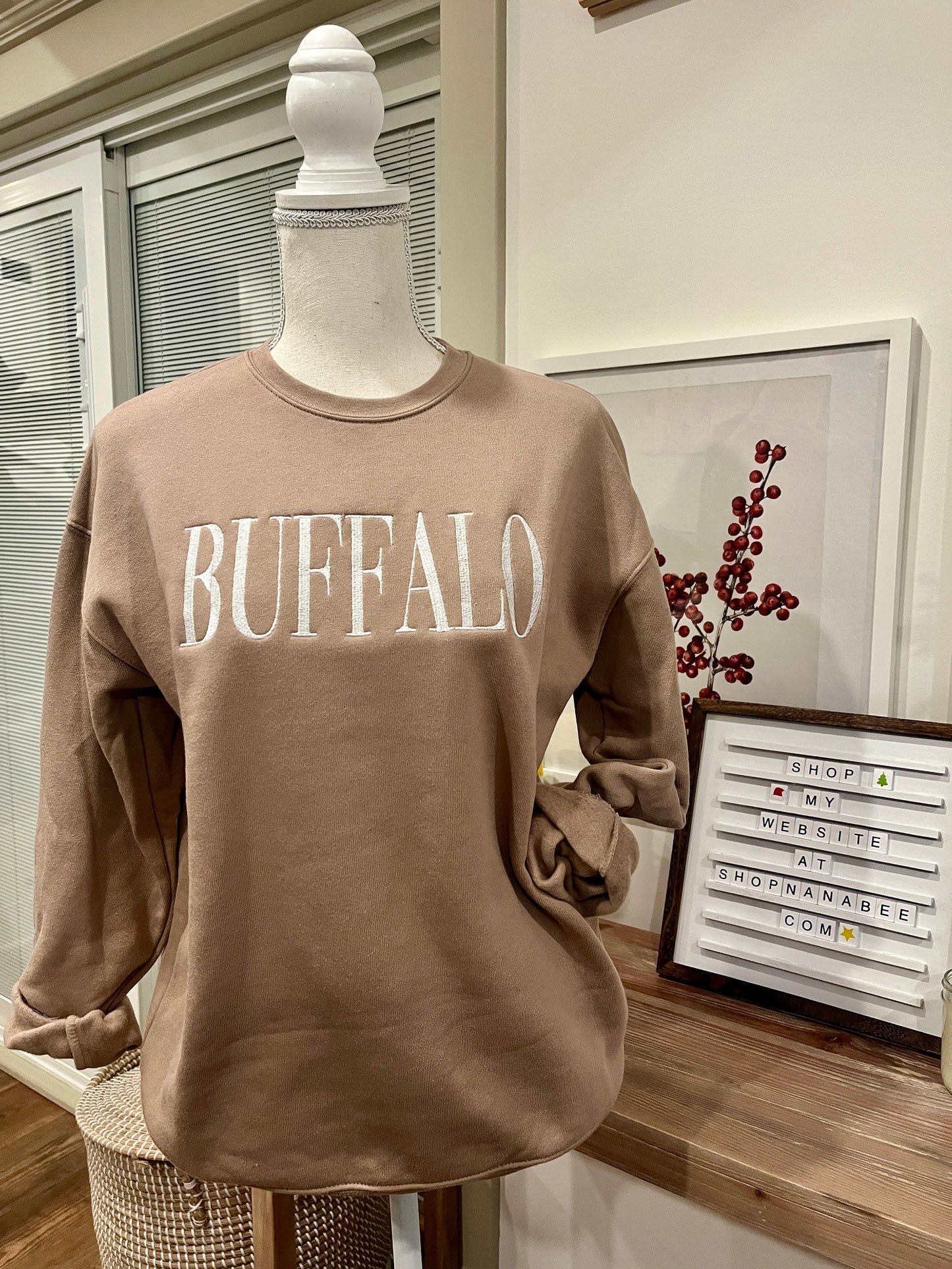 Tan Sweatshirt with White Embroidered BUFFALO