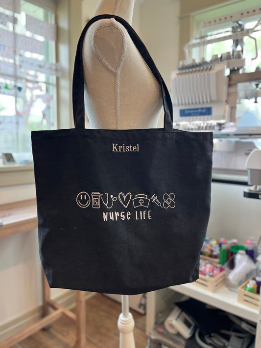 Custom Embroidered Nurse Life Tote Bag – Personalized Nurse Gift