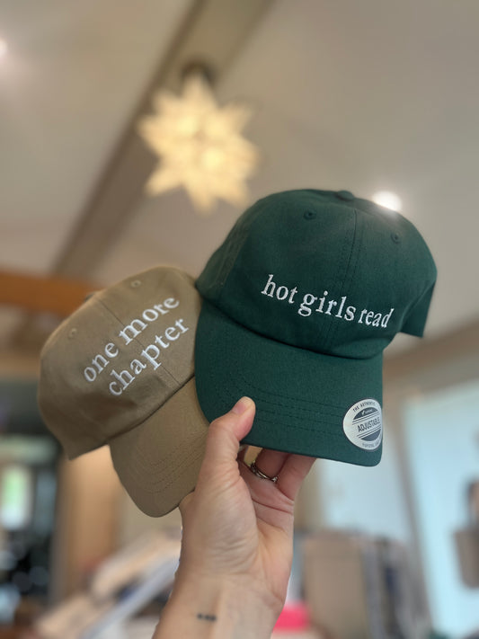 Embroidered Hats for Book Lovers – "Hot Girls Read" & "One More Chapter"