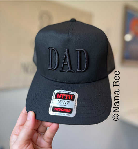 DAD Puff Embroidered Trucker Hat – Black on Black | Father's Day Gift