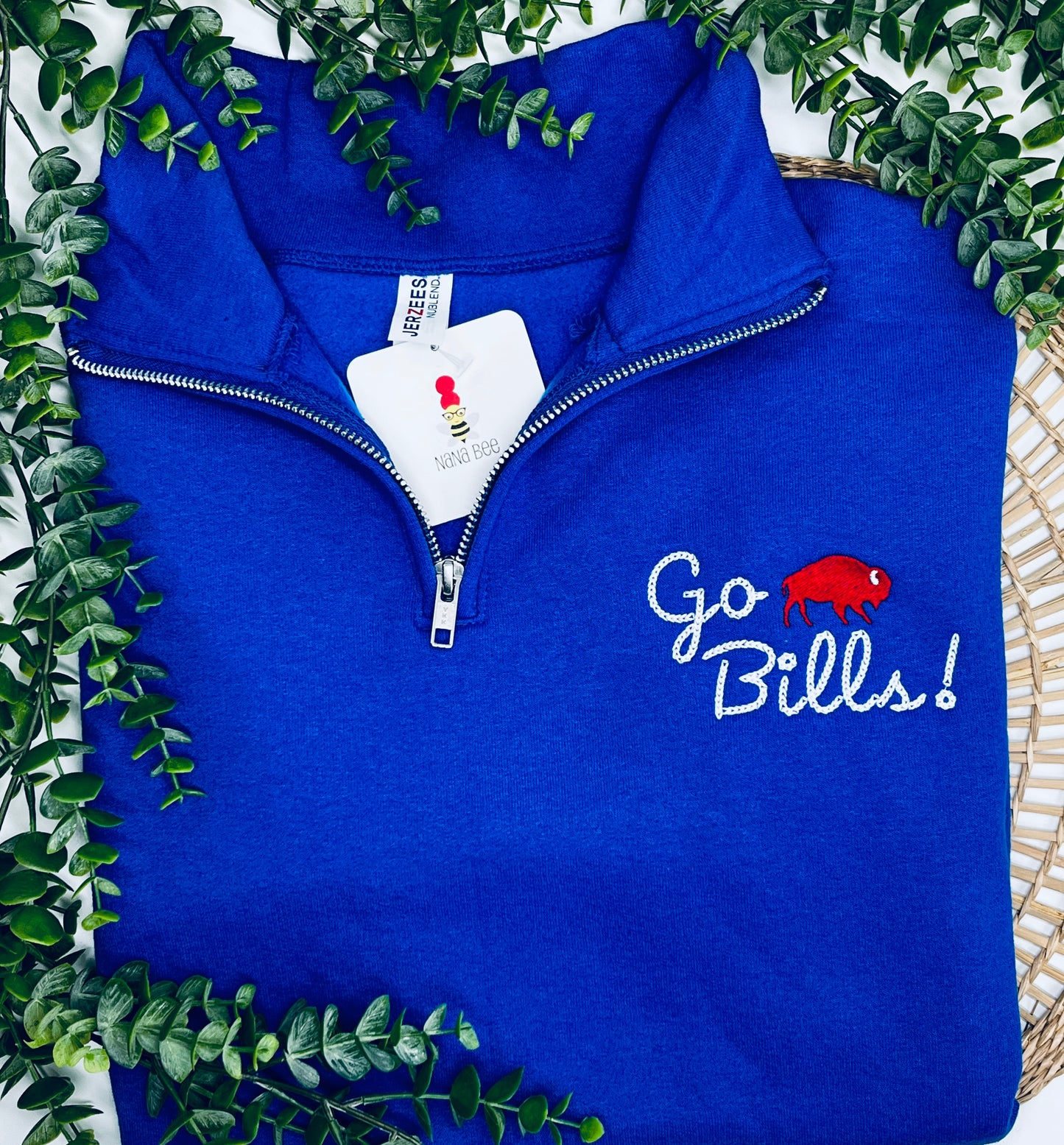 Royal Blue Quarter Zip with Football Script – Unisex Fit