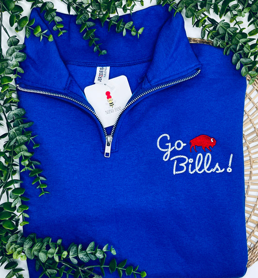 Royal Blue Quarter Zip with Football Script – Unisex Fit